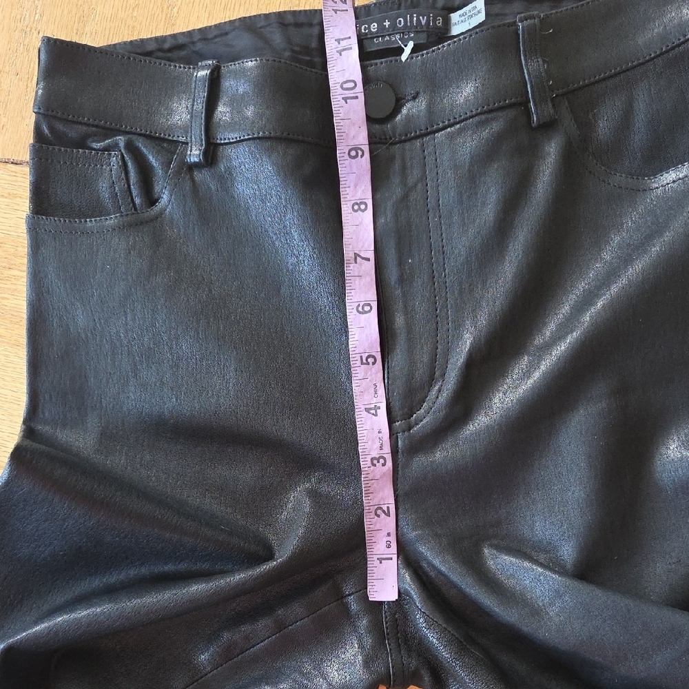 Alice + Olivia Black Leather Flared Boot-Cut Pants - Picture 8 of 9